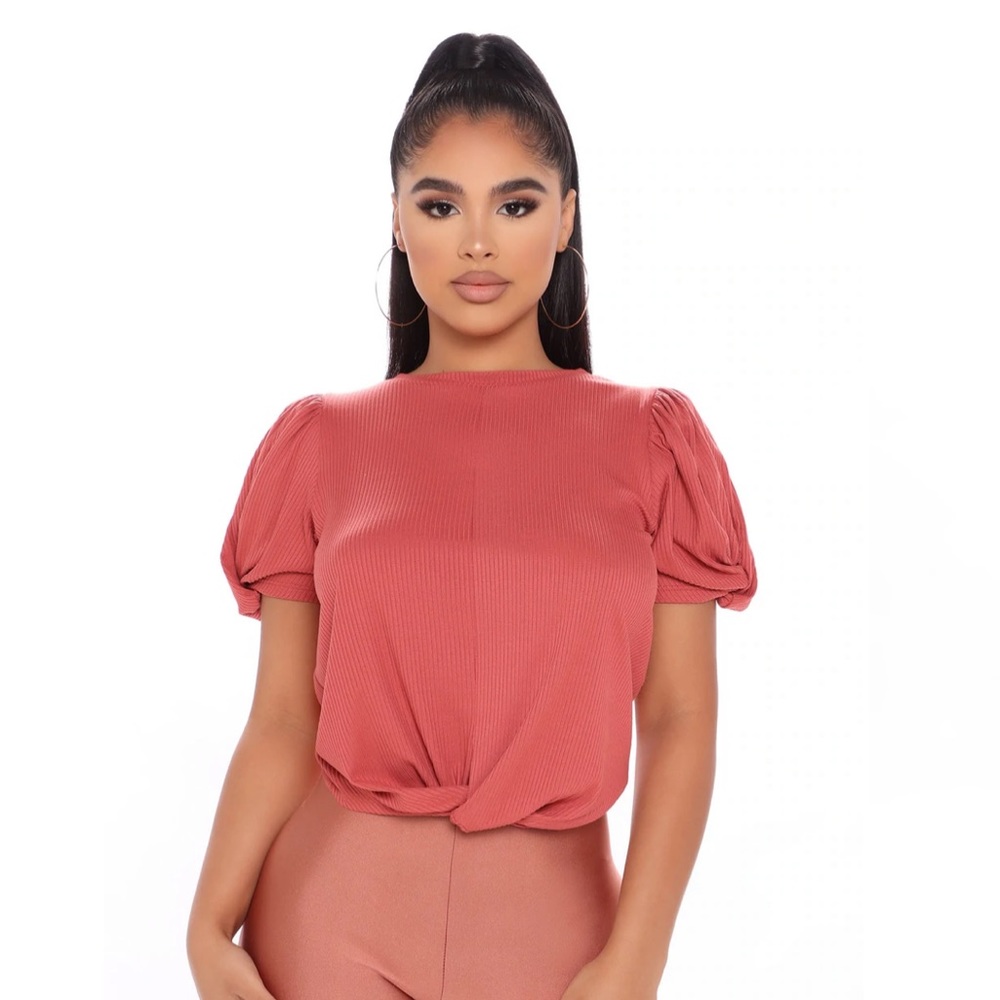 Twisted Puff Sleeve Top- Marsala
